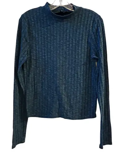 PRINCE & FOX Ribbed Mock Neck Long Sleeve Top Teal Blue XL TG Green