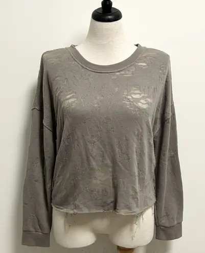 IRO Jeans Green Gray Sudami Threadbare Distressed Long Sleeve Knit Crop Top