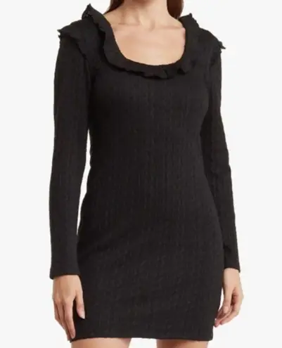 19 Cooper Ruffle Long Sleeve Knit Dress Black Mini Dress Size L