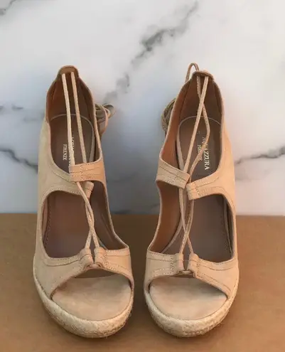 36.5 Aquazzura Christy women’s lace-up beige suede wedges sandal size IT US 6.5