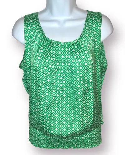 Jules & Leopold Geometric Satin Sleeveless Layering Top Smocked Waist Green S