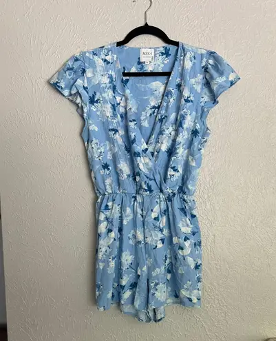 MISA Los Angeles Tilly light blue wildflower v neck romper