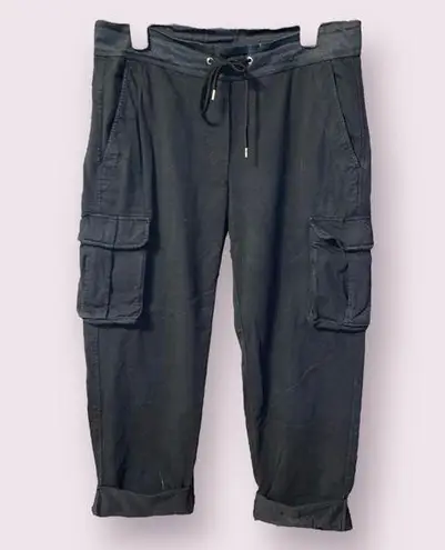 James Perse Cargo Pants w/ Drawstring Waist & Rolled Cuffs in Black - si…