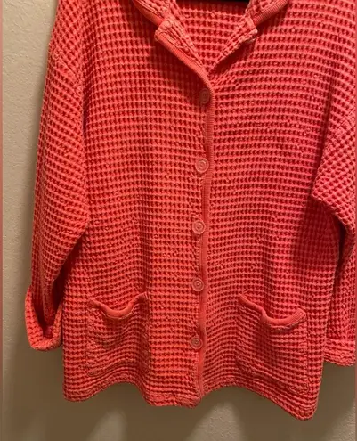 Fresh Produce Vintage Pink Waffle Knit Button Front Jacket Size L Made In USA