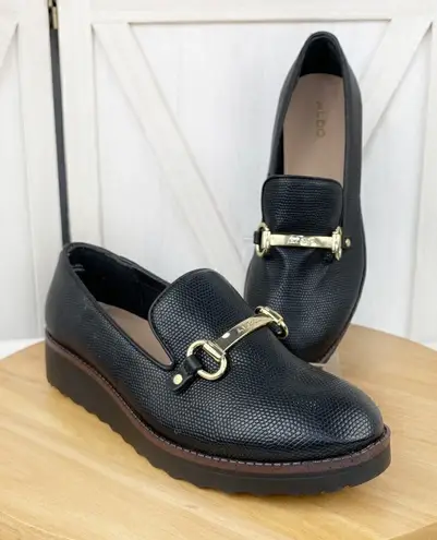 ALDO  Yolanda Wedge Heel Slip On Loafer Shoes Black 9 Preppy Classic