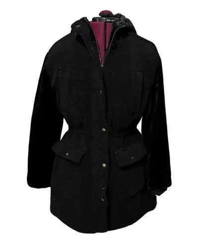 EDEN SOCIETY Faux Fur Wooly Coat Stitchfix Cinch Waist Jacket Black NWT Medium