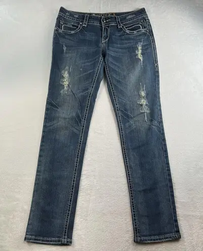 GRACE IN LA Jrs 11 Jeans Low Rise Straight Leg Denim Stretch Grunge Festival