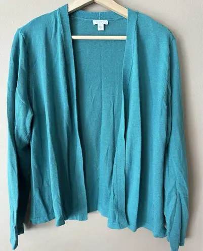 J. Jill Linen Blend Open Front Cardigan Size XL Green Beachy Coastal Vacation