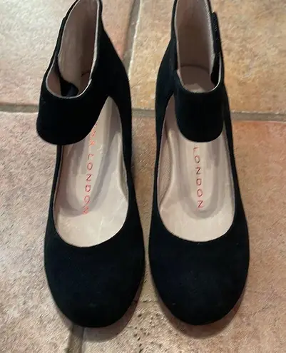 Sacha London hand made suede ankle strap Mary Jane wedge black Size 6