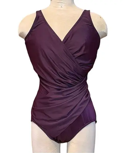 MiracleSuit Swimsuit Plum One Piece Faux Wrap 16 16DD