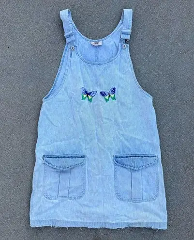 Y2K Faded glory embroidered butterfly overalls jumper dress art smock Blue Size M