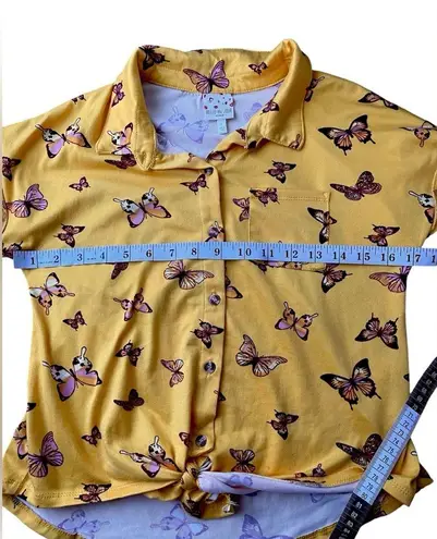 belle du jour Butterfly Tie Front Yellow Crop Top Women’s L