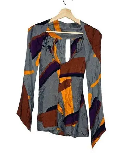 ZARA  Woman Tie Neck Blouse Sz M Abstract