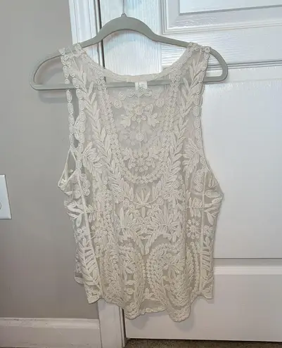 Say What? Cream Lace Sheer Tank Top Blouse 