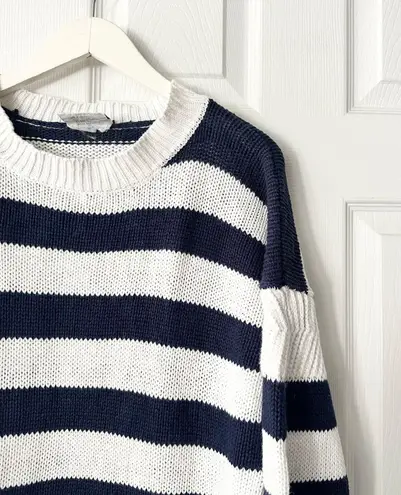 One Step Up Vintage Navy Blue Nautical Stripe Baggy Wide Neck Sweater Large