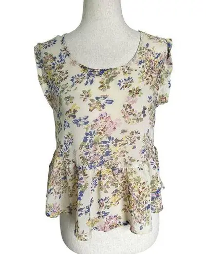 Elodie Ivory & Multicolor Floral Sheer Crop Top Women Size XS | 41-57
