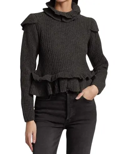 Ganni Phantom Gray Ruffle Open Back Wool Sweater XS NWT