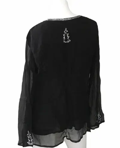 new Chaudry ❃ Viscose Sequin Embellished V Neck Caftan Top ❃ Swim Cover ❃ Black Size L