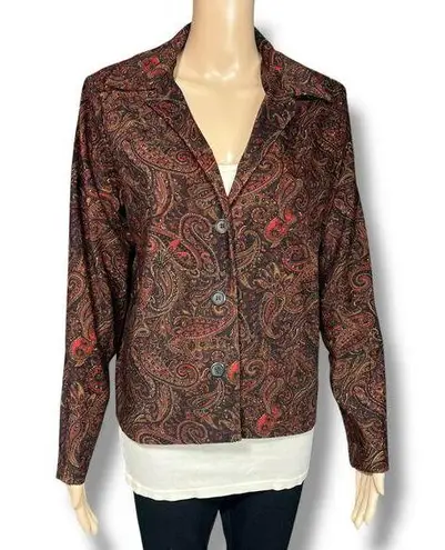 Briggs New York Vintage Womens Jacket Blazer Paisley Print Black Brown Red Small
