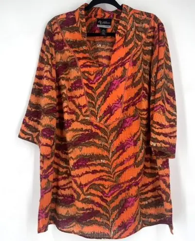 Catherines Abstract Zebra Animal Print Tunic Top XL Boho Purple Orange Blouse