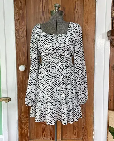 Missguided ASOS Daisy Dot Smocked Long Sleeve Ruffle Tiered Mini Dress – Sz 10