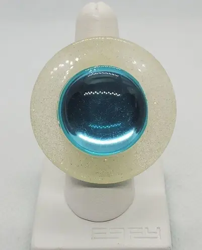 Adjustable White & Blue Sparkly Large Ring Blue