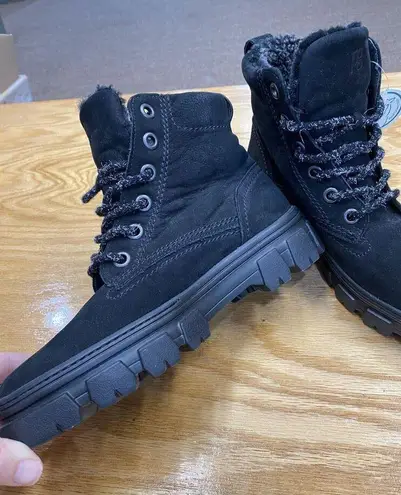 Paul Green Joaquin Genuine Shearling Women's 7 Black Leather Combat Boots B50