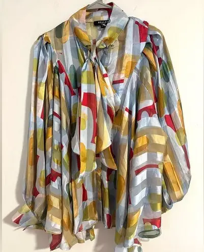 Beulah  style button front geometric print tunic O/S