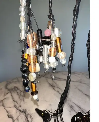 NEW Handmade GENUINE ITALIAN LEATHER Belt Sash Black Gold Silver Beaded OSFA