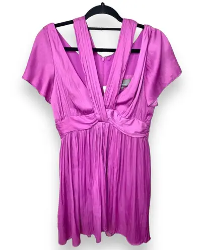 Anthropologie | Vibrant Purple Satin Finish Mini Dress with Deep V-Neckline