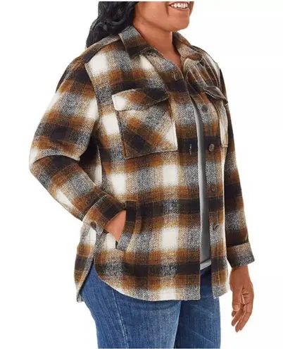 Members Mark Plaid Shacket Women XL Brown Western Cabincore Outdoor Academia
