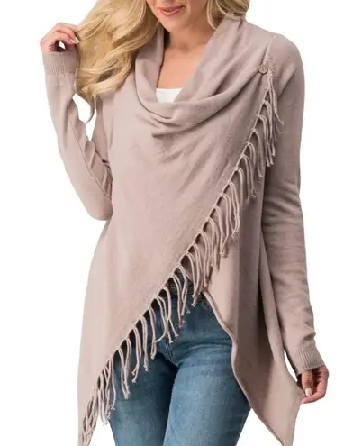 Lovestitch Overlap Long Sleeve Fringe Cardigan