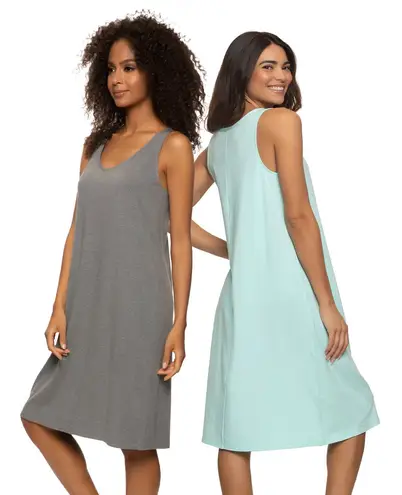 Felina Cotton Modal Stretch Sleep Dress 2-Pack Sz L Minty Charcoal Brand New