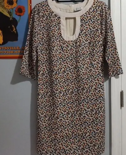 Molly Bracken Cream and Multicolored Grid Print Dress