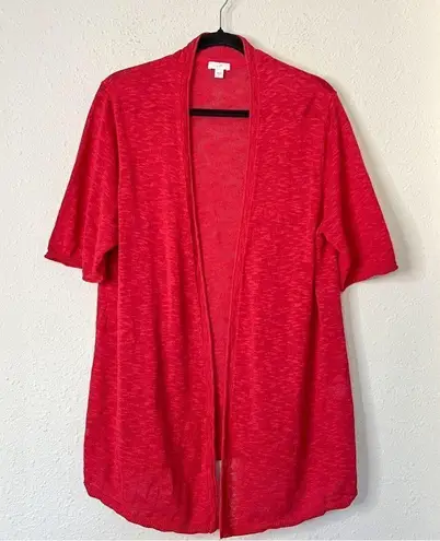 J. Jill Linen Blend Short Sleeve Open Front Lightweight Cardigan Red Size Large
