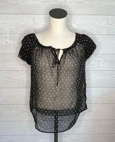 Princess Vera Wang sheer black with pink heart print peasant top Size small