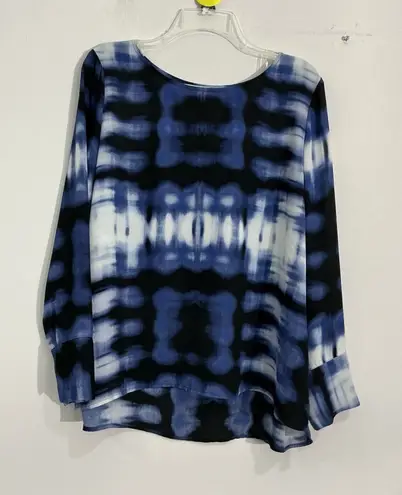 Counterparts Womans XL Blue Black White Tye-dye Long Sleeve Pullover Blouse