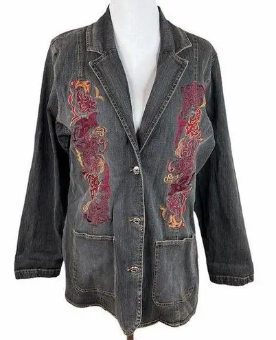 Denim & Co . Embroidered Jean Jacket, Faded Black, Large