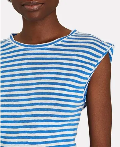 Frame Striped Organic Linen Roll Cuff Muscle Tee Blue White XS NEW