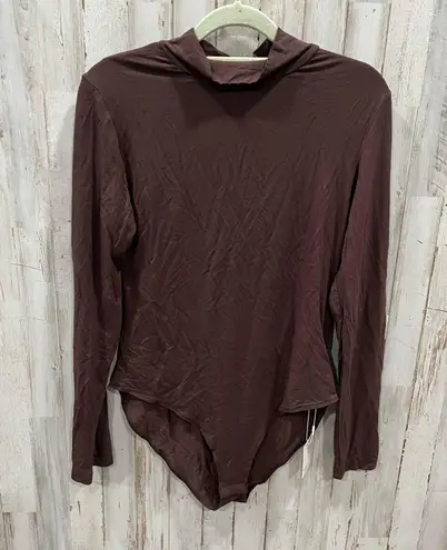 MANGOPOP New! Brown Turtleneck Soft Stretchy One Piece Bodysuit Womens Large