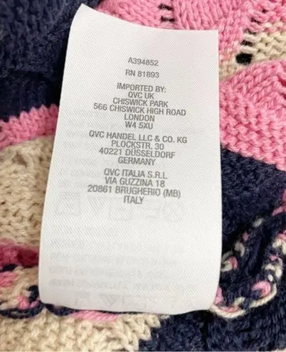 Laurie Felt Pointelle Knit Maxi Cardigan Duster Sweater Navy Pink Tan Size XXS