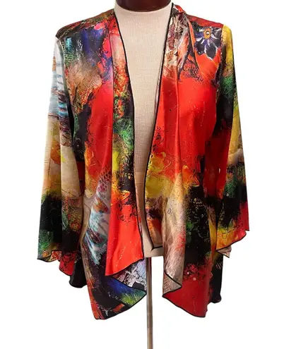 VTG Satin Silk Kimono Size Medium Colorful Artsy Eclectic Maximalist Unique