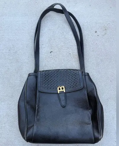 Bally Italian Leather Black Woven Medium Sized Shoulder Bag