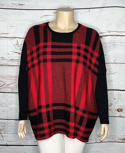 Joseph A . NWT Size XL Red & Black Plaid Oversized Sweater Top