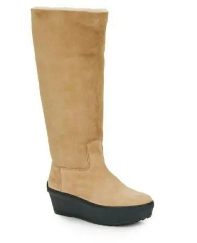 Tod's NWT Tan Chic Sherpa Fur Suede Leather Platform Knee High Boots Size 40