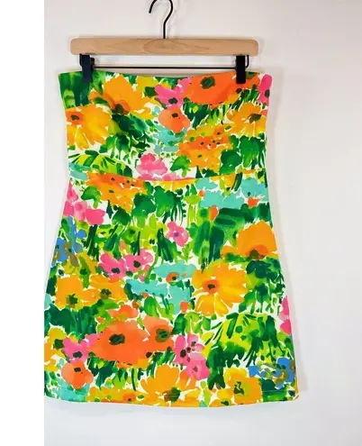 With Jean Womens Dress Green Lala Splice Floral Mini Strapless Tube Boho Large