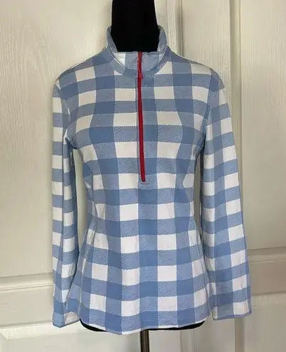 LIZZIE DRIVER BLUE GINGHAM PLAID HALF ZIP GOLF PULLOVER