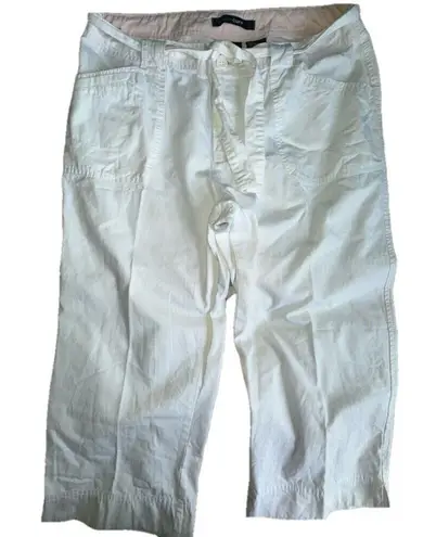 French Cuff White Cotton Capri Cropped Pants with Tie Belt Size 12