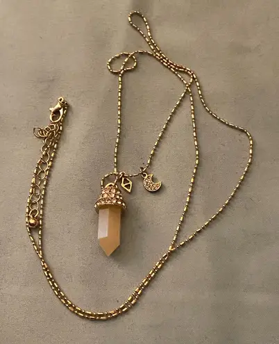 28” to 30” Necklace 1” Quartz Pendant Rhinestones Top Moon Diamond Charm Gold