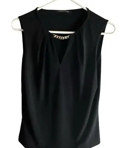 Ivanka Trump Black Sleeveless Top with Gold Chainlink Neckline Size Medium